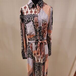 Ladies Long Sleeve Patch Print Maxi Dress